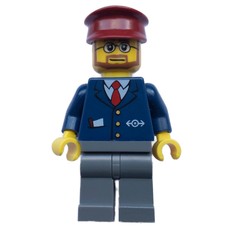 Conductor - Dark Blue Jacket, Dark Bluish Grey Legs, Dark Red Hat (fig-004768)