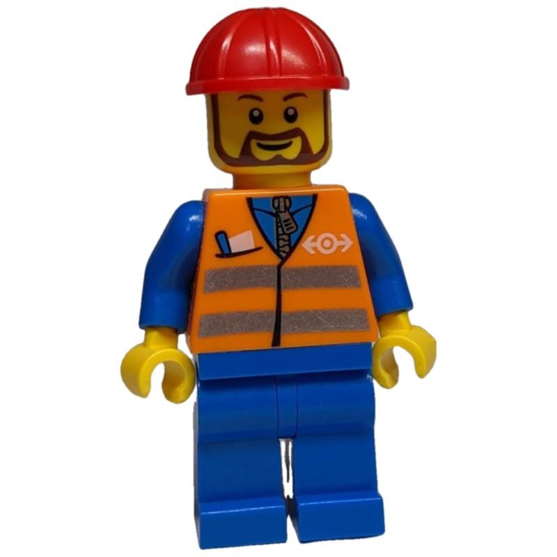 LEGO Set fig-004772 Worker - Orange Safety Vest, Blue Legs, Red Helmet ...