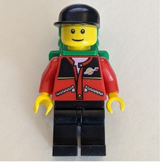 Man - Red Jacket, Black Legs, Black Cap, Green Backpack (fig-004782)
