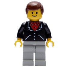 Man, Black Jacket over Red Shirt, Light Gray Legs, Brown Hair (3626b Head) (fig-004788)
