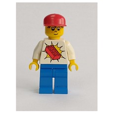 Man - White Torso with Red Brick, Blue Legs, Red Cap (fig-004811)
