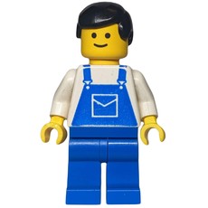 Man, Blue Overalls, Black Hair (3626b Head) (fig-004818)
