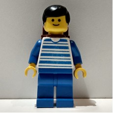 Man - Blue/White Striped Torso, Blue Legs, Brown Backpack (fig-004820)