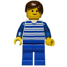 Man - Blue/White Striped Torso, Blue Legs, Brown Hair (fig-004821)