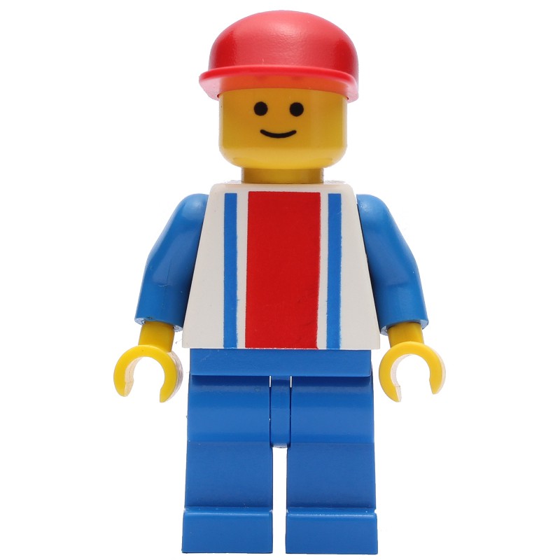 LEGO Set fig-004829 Man - White Torso with Blue/Red Stripes, Blue Legs ...