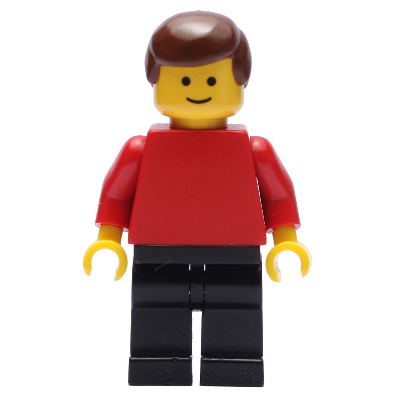 LEGO Set fig-005100 Man - Red Torso, Black Legs Brown Hair ...