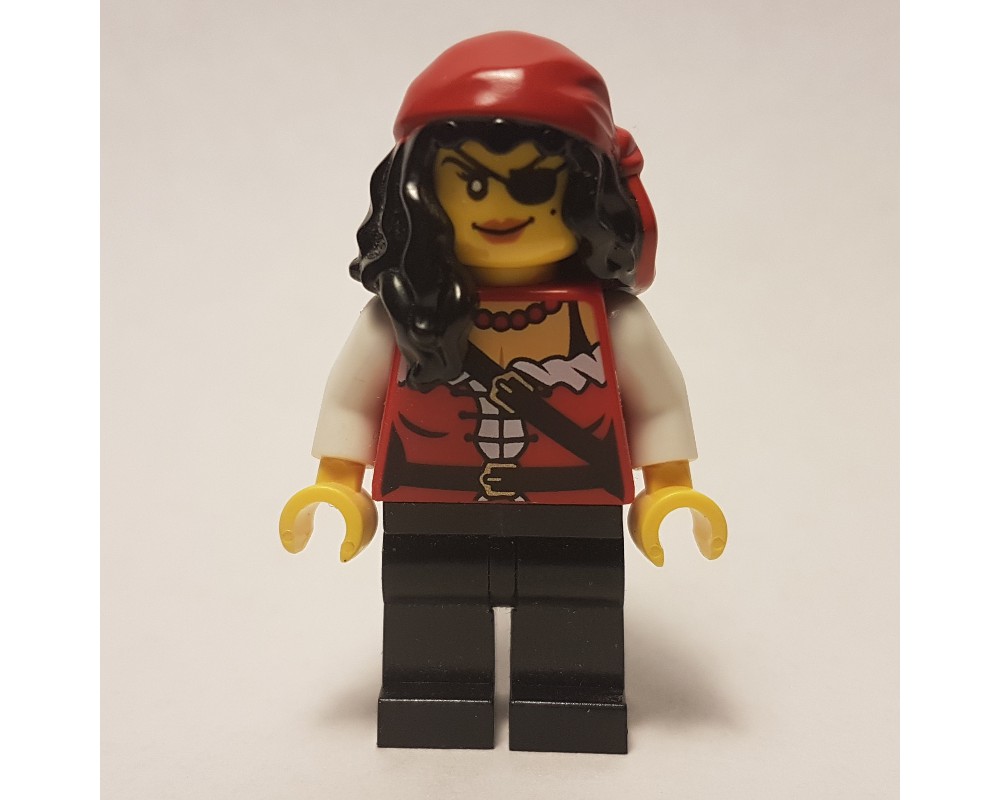 LEGO Set fig-005535 Pirate - Female, Black Hair with Bandana, White Arms