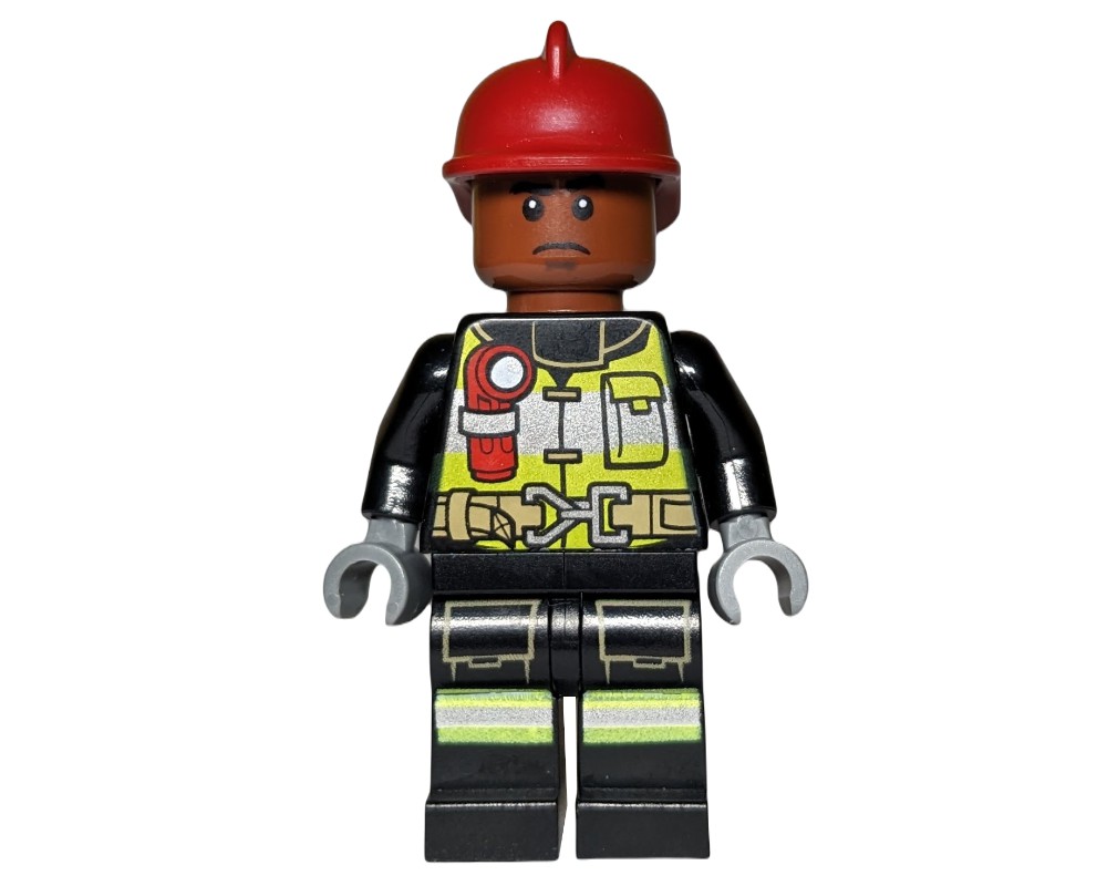 LEGO Set fig-005582 Firefighter with Reddish Brown Skin and Dark Red ...