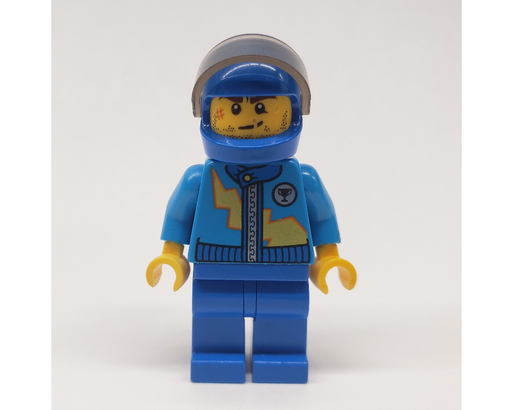 LEGO Set fig-005879 Racer with Dark Azure Jacket with Zipper and Yellow ...