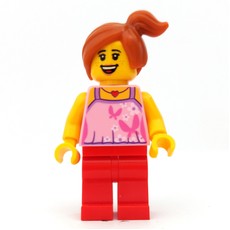 Child with Bright Pink Top with Butterflies and Flowers, Red Legs, Off-center Ponytail (fig-005882)