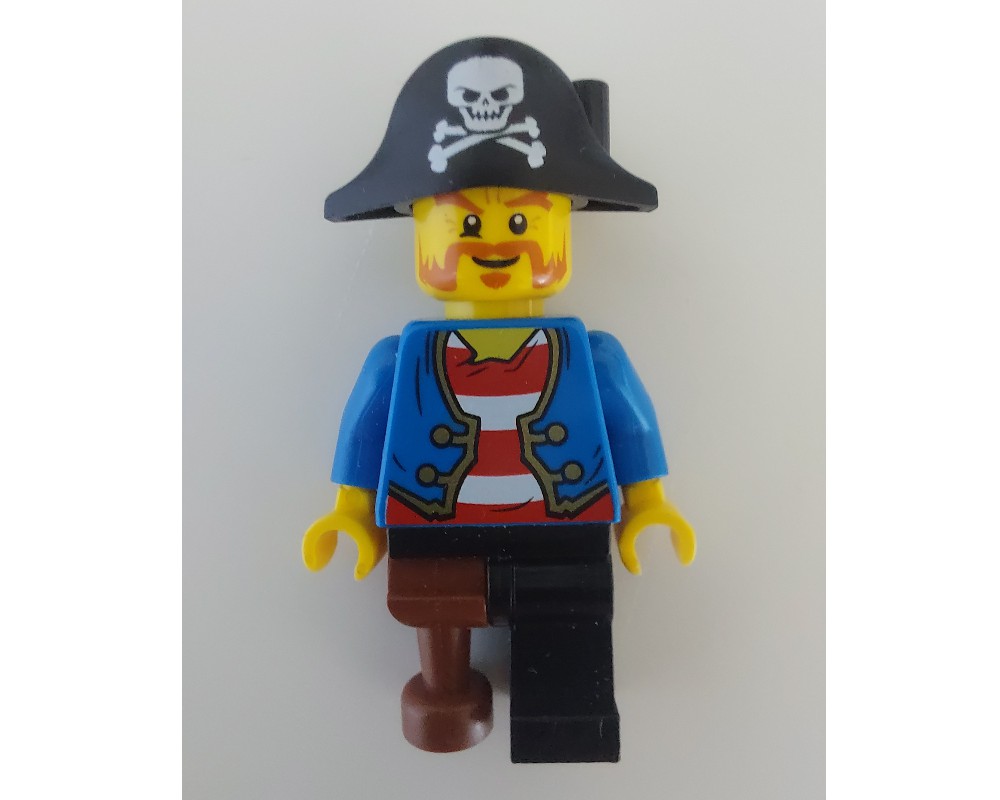 LEGO Set fig-005886 Pirate with Blue Jacket over Red and White Striped ...