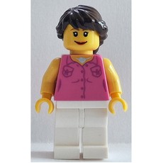 Female, Dark Pink Vest and Necklace, White Legs, Dark Brown Hair French Braided (fig-006269)