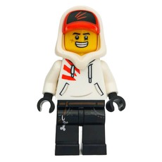 Jack Davids, White Hoodie with Hood and Red Cap, Angry / Large Grin (fig-006341)