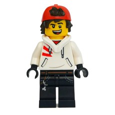 Jack Davids, White Hoodie with Downed Hood and Red Backwards Cap, Scared / Open Mouth (fig-006351)