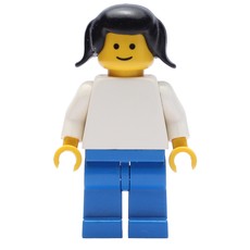 Female, Plain White Torso and Blue Legs, Black Pigtails Hair (fig-006377)