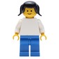 Female, Plain White Torso and Blue Legs, Black Pigtails Hair