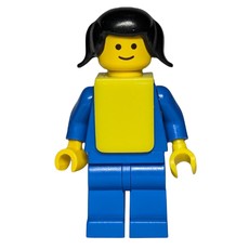 Female, Plain Blue Torso and Legs, Black Pigtails Hair, Yellow Bib (fig-006379)