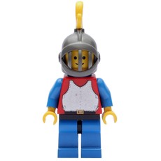 Knight (Breastplate on Red) - Blue Legs, Yellow Plume, Plastic Cape (fig-006564)