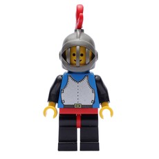 Knight (Breastplate on Blue) - Black Legs, Dark Gray Helmet, Red Plume, Plastic Cape (fig-006576)