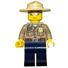 Forest Police / Ranger, Dark Tan Shirt with Radio and Badge, Dark Blue Legs, Tan Campaign Hat, Silver Sunglasses (fig-006714)