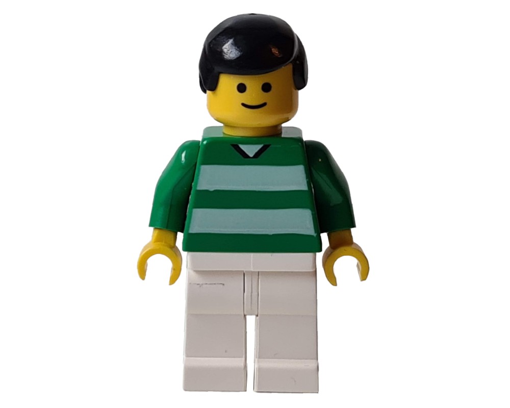 LEGO Set fig-006753 Soccer Player Green Torso, White Legs, Black Hair ...