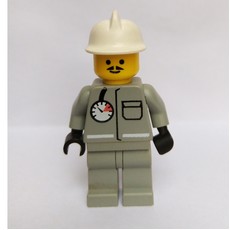 Fireman, Shirt with Gauge and Pocket, Light Gray Legs, White Helmet (fig-006792)