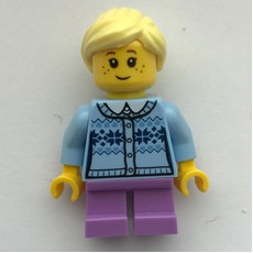 Girl, Cardigan Light Bright Blue, Short Medium Lavender Legs (fig-006795)