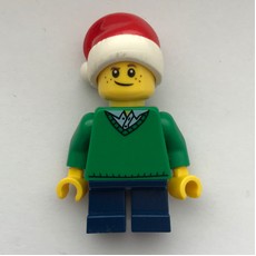 Boy, Green Sweater, Short Dark Blue Legs, Santa Hat (fig-006796)
