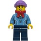 Woman, Medium Blue Polo Shirt with Necklace, Dark Blue Legs, Red Bandana Scarf, Medium Lavender Hat