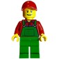Man, Green Overalls over Red Shirt, Red Cap