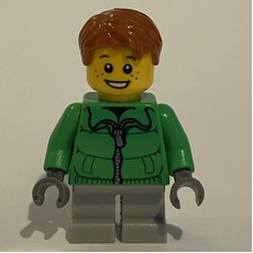 Boy, Green Jacket, Short Light Bluish Gray Legs, Dark Orange Hair (fig-006802)