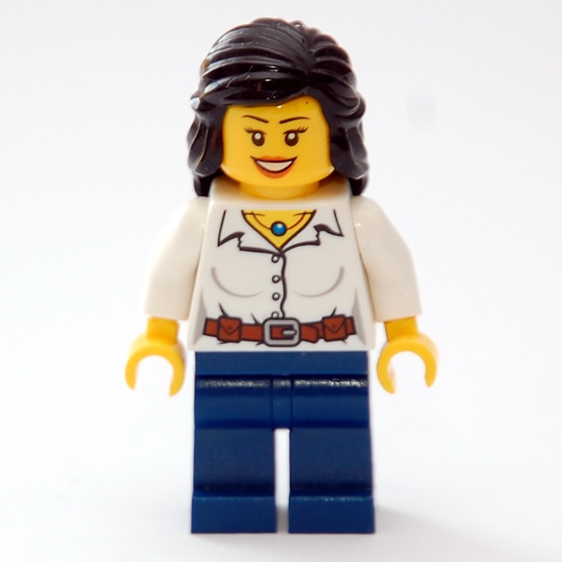 LEGO Set fig-006803 Female, White Blouse, Dark Blue Legs, Black Hair ...