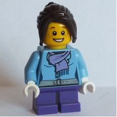 Girl, Medium Blue Jacket with Medium Lavender Scarf, Short Dark Purple Legs (fig-006804)