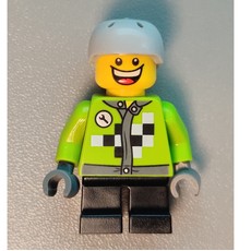 Boy, Lime Jack with Black and White Checks, Short Black Legs, Light Bluish Gray Helmet (fig-006808)