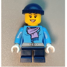 Girl, Medium Blue Jacket with Medium Lavender Scarf, Short Dark Blue Legs, Dark Blue Hat (fig-006809)