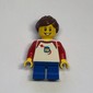 Girl, Classic Spaceman on Shirt, Short Blue Legs, Reddish Brown Ponytail