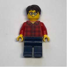 Man, Red Flannel Shirt, Dark Blue Legs, Glasses (fig-006813)
