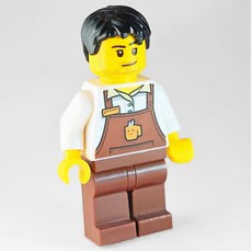 Barista, Man, White Shirt, Reddish Brown Apron, Black Hair (fig-006817)