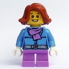 Girl, Medium Blue Jacket with Medium Lavender Scarf, Short Medium Lavender Legs, Dark Orange Hair (fig-006819)