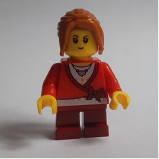 Girl, Cardigan Tied with Bow, Necklace, Short Dark Red Legs (fig-006830)