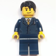 Man, Dark Blue Pinstripe Suit with Gold Tie, Black Hair (fig-006833)