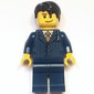 Man, Dark Blue Pinstripe Suit with Gold Tie, Black Hair