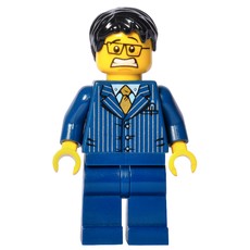 Man, Dark Blue Pinstripe Suit with Gold Tie, Black Hair, Glasses, 3626cpr0792 (fig-006988)