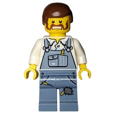 Man, Sand Blue Overalls, Reddish Brown Hair, Beard (Farmer) (fig-006998)