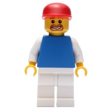 Man - Blue Torso, White Arms, White Legs, Red Cap (fig-007120)