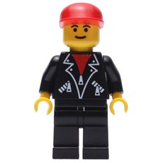 Man, Open Black Jacket over Red Shirt, Black Legs, Red Cap (fig-007136)