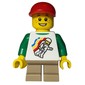 Boy, Floating Classic Spaceman on Shirt, Short Tan Legs, Red Cap