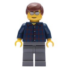 Man, Dark Blue Plaid Shirt, Dark Bluish Gray Legs, Silver Sunglasses (fig-007237)