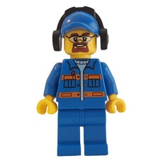 Man, Blue Jacket with Orange Stripes, Blue Legs, Blue Cap, Ear Defenders (fig-007238)