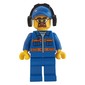 Man, Blue Jacket with Orange Stripes, Blue Legs, Blue Cap, Ear Defenders